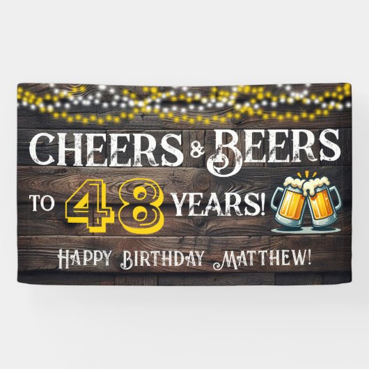 Cheers and Beers to 48 Years Birthday Party Banner 横断幕 (横)