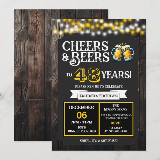 Cheers and Beers to 48 Years Surprise Backyard 招待状 (正面/裏面)