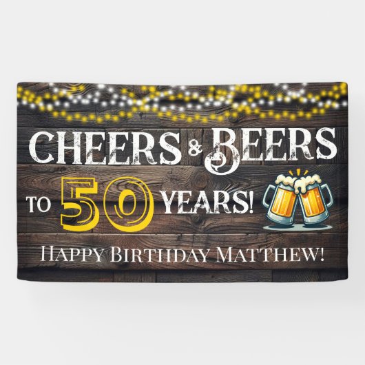 Cheers and Beers to 50 Years Birthday Party Banner 横断幕 (横)