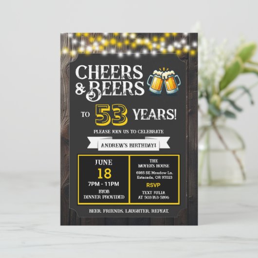 Cheers and Beers to 53 Years Backyard BBQ Birthday 招待状 (スタンド正面)