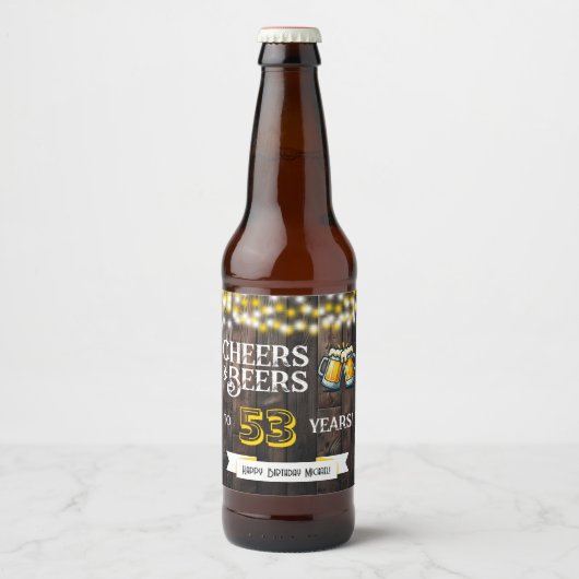 Cheers and Beers to 53 Years Rustic Birthday ビールラベル (正面)