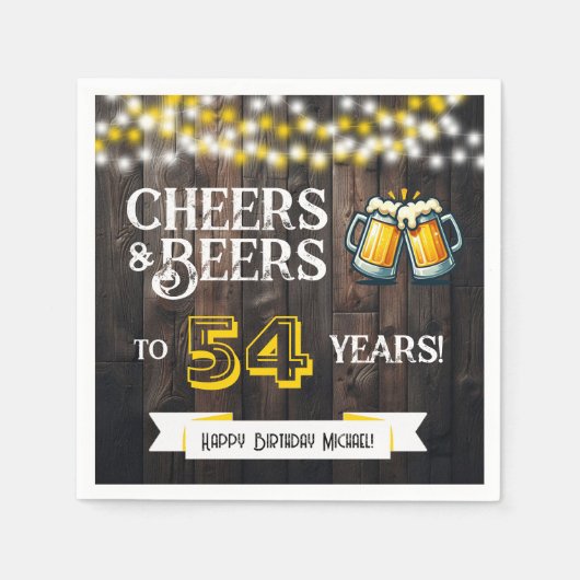 Cheers and Beers to 54 Years Rustic Birthday Party スタンダードカクテルナプキン (正面)