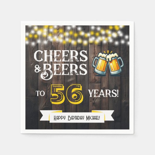 Cheers and Beers to 56 Years Rustic Birthday Party スタンダードカクテルナプキン (正面)