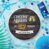 Cheers and Beers to 57 Years Rustic Birthday ペーパープレート (パーティー)