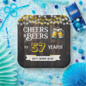 Cheers and Beers to 57 Years Rustic Birthday ペーパープレート (パーティー)