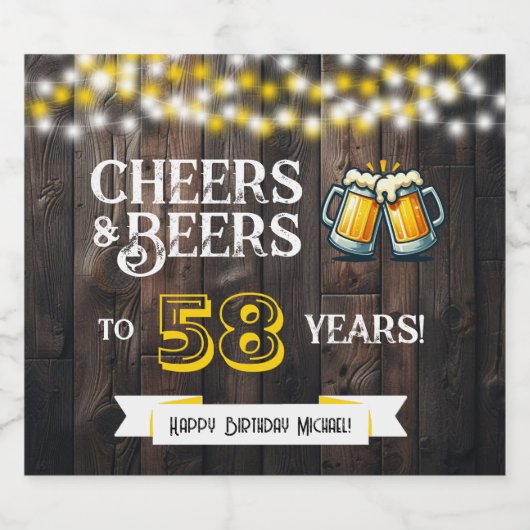 Cheers and Beers to 58 Years Rustic Birthday ビールラベル (シングルラベル)
