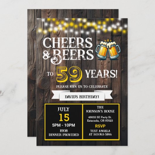 Cheers and Beers to 59 Years Backyard BBQ Birthday 招待状 (正面/裏面)