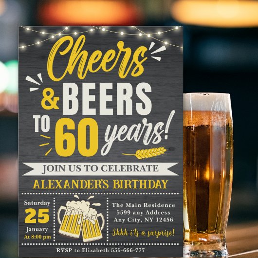 Cheers and Beers to 60 Years, Beer-Themed  招待状