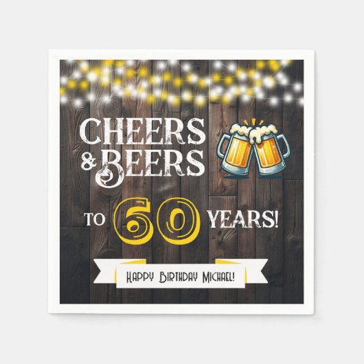 Cheers and Beers to 60 Years Rustic Birthday Party スタンダードカクテルナプキン (正面)