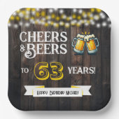 Cheers and Beers to 63 Years Rustic Birthday ペーパープレート (正面)