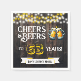 Cheers and Beers to 63 Years Rustic Birthday Party スタンダードカクテルナプキン