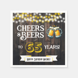 Cheers and Beers to 65 Years Rustic Birthday Party スタンダードカクテルナプキン