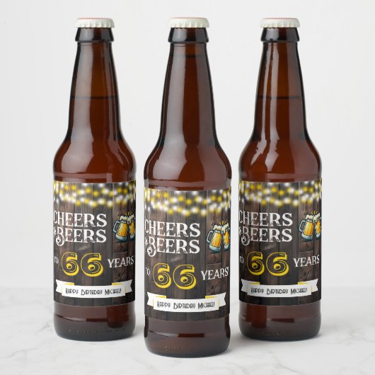 Cheers and Beers to 66 Years Rustic Birthday ビールラベル (ボトル)