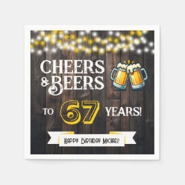 Cheers and Beers to 67 Years Rustic Birthday Party スタンダードカクテルナプキン