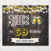 Cheers and Beers to 69 Years Rustic Birthday ビールラベル (シングルラベル)