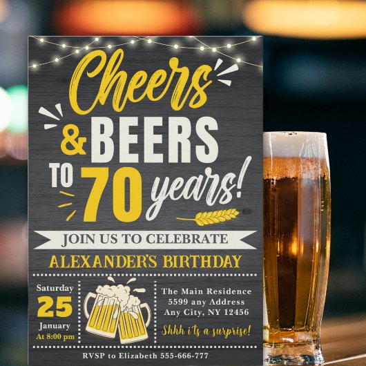 Cheers and Beers to 70 Years, Beer-Themed 招待状