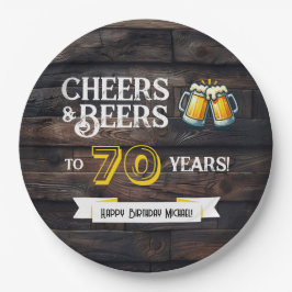 Cheers and Beers to 70 Years Rustic Birthday ペーパープレート