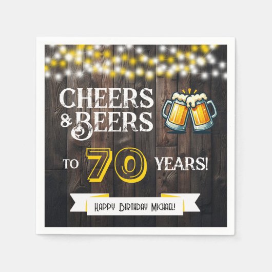 Cheers and Beers to 70 Years Rustic Birthday Party スタンダードカクテルナプキン (正面)
