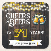 Cheers and Beers to 71 Years Rustic Birthday スクエアペーパーコースター (正面)