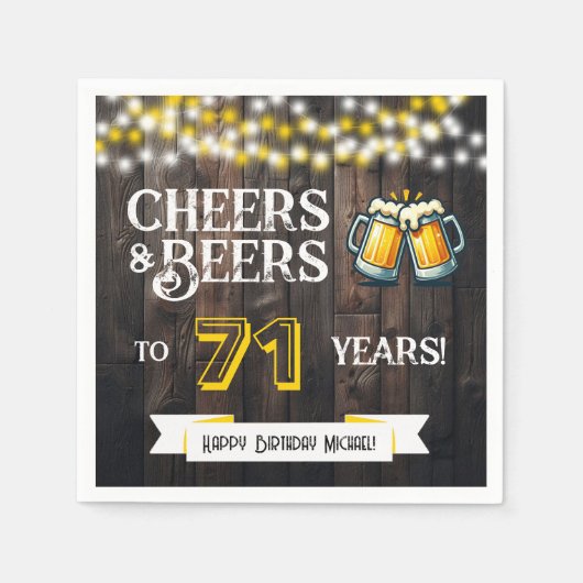 Cheers and Beers to 71 Years Rustic Birthday Party スタンダードカクテルナプキン (正面)