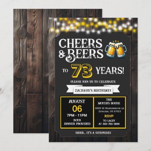Cheers and Beers to 73 Years Surprise Backyard 招待状 (正面/裏面)