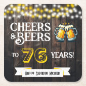 Cheers and Beers to 76 Years Rustic Birthday スクエアペーパーコースター (正面)