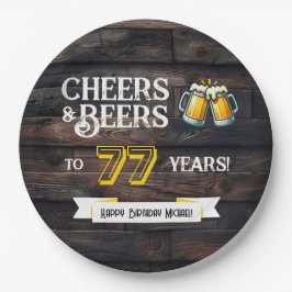 Cheers and Beers to 77 Years Rustic Birthday ペーパープレート