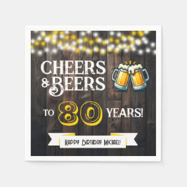 Cheers and Beers to 80 Years Rustic Birthday Party スタンダードカクテルナプキン