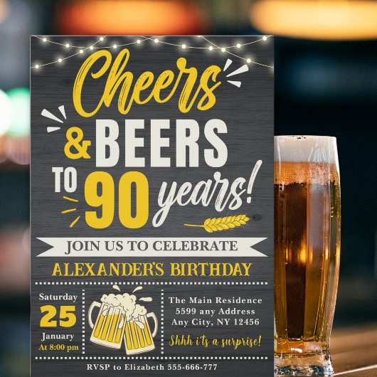 Cheers and Beers to 90 Years, Beer-Themed  招待状