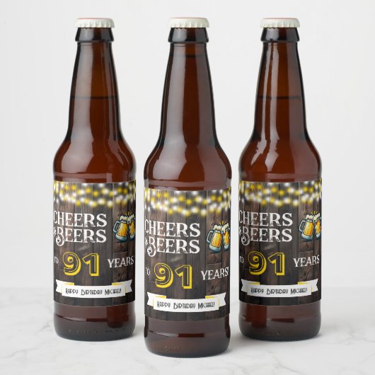 Cheers and Beers to 91 Years Rustic Birthday  ビールラベル (ボトル)