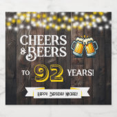 Cheers and Beers to 92 Years Rustic Birthday  ビールラベル (シングルラベル)