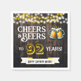 Cheers and Beers to 92 Years Rustic Birthday Party スタンダードカクテルナプキン