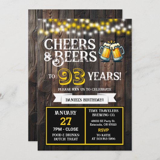 Cheers and Beers to 93 Years Brewery Birthday 招待状 (正面/裏面)