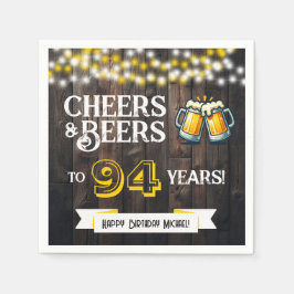 Cheers and Beers to 94 Years Rustic Birthday Party スタンダードカクテルナプキン