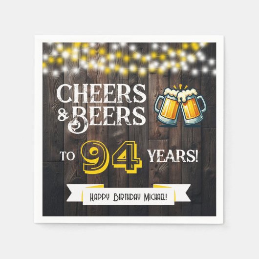 Cheers and Beers to 94 Years Rustic Birthday Party スタンダードカクテルナプキン (正面)