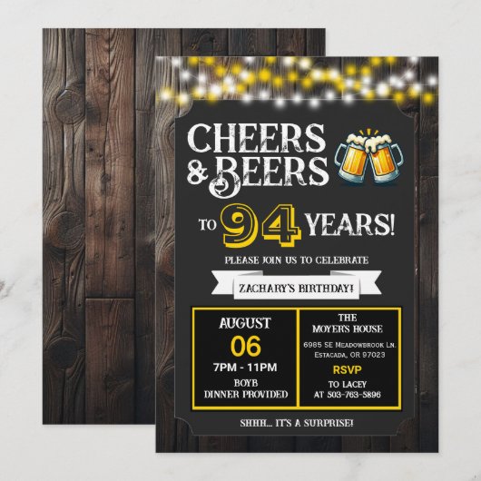Cheers and Beers to 94 Years Surprise Backyard 招待状 (正面/裏面)
