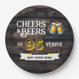 Cheers and Beers to 95 Years Rustic Birthday ペーパープレート