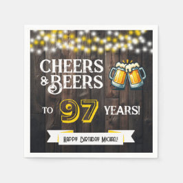 Cheers and Beers to 97 Years Rustic Birthday Party スタンダードカクテルナプキン