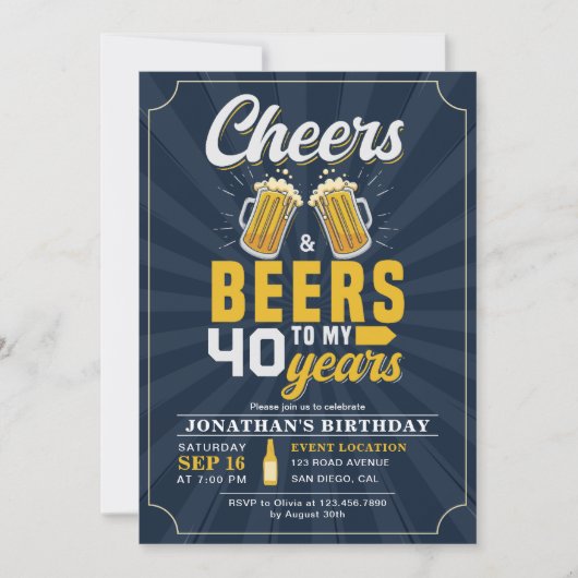 Cheers and Beers to my 40 Years Fun Birthday 招待状 (正面)
