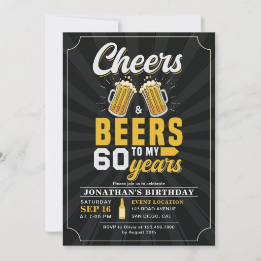Cheers and Beers to my 60 Years Fun Birthday 招待状 (正面)