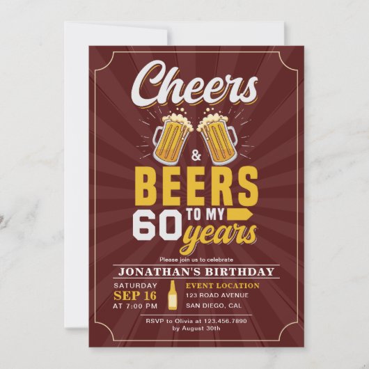 Cheers and Beers to my 60 Years Red 招待状 (正面)