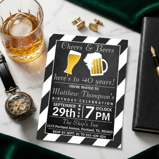Cheers & Beers ブラックボード バースデーパーティー 招待状