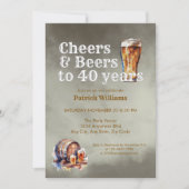 Cheers Beers 40 Years Black Smokey Men's Birthday 招待状 (正面)