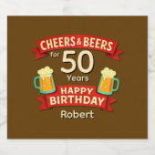 Cheers & Beers 50 Years Happy Birthday NAME スパークリングワインラベル (シングルラベル)