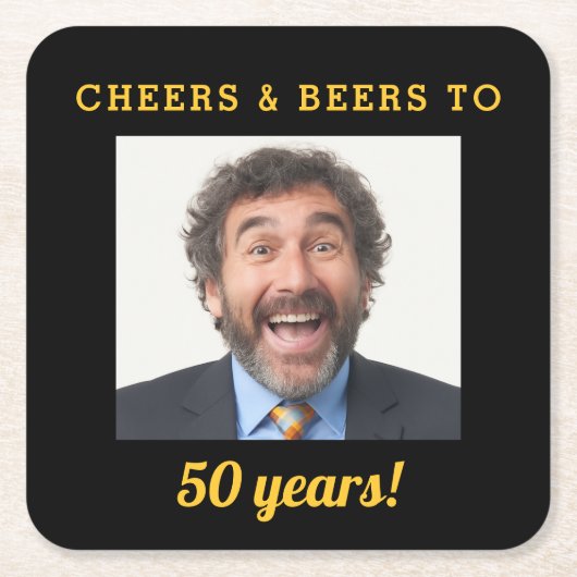 Cheers & Beers 50th Birthday Photo Milestone スクエアペーパーコースター (正面)