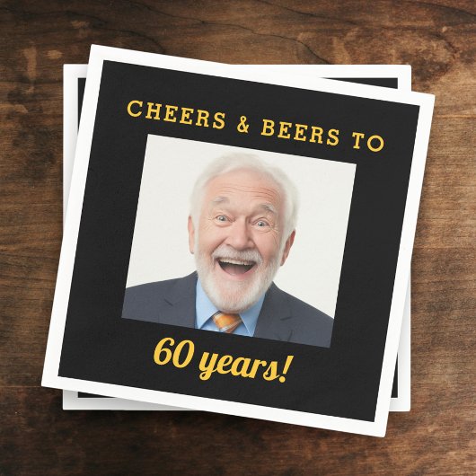 Cheers & Beers 60 Years Old Birthday Photo スタンダードカクテルナプキン