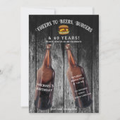 Cheers Beers Burgers 40th Beer Birthday Party 招待状 (正面)