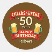Cheers & Beers for 50 Years Happy Birthday NAME  ラウンドシール (正面)