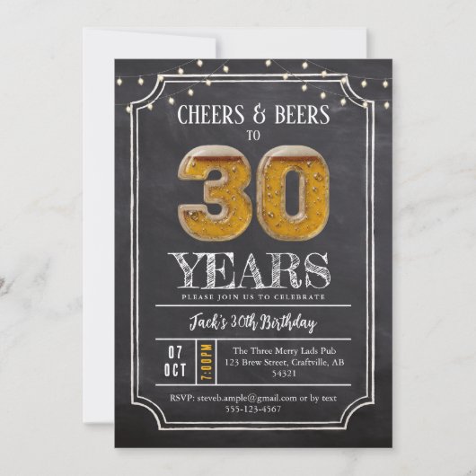 Cheers & Beers Men's 30th Birthday Invitation 招待状 (正面)