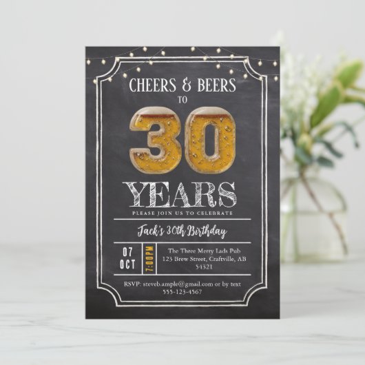 Cheers & Beers Men's 30th Birthday Invitation 招待状 (スタンド正面)